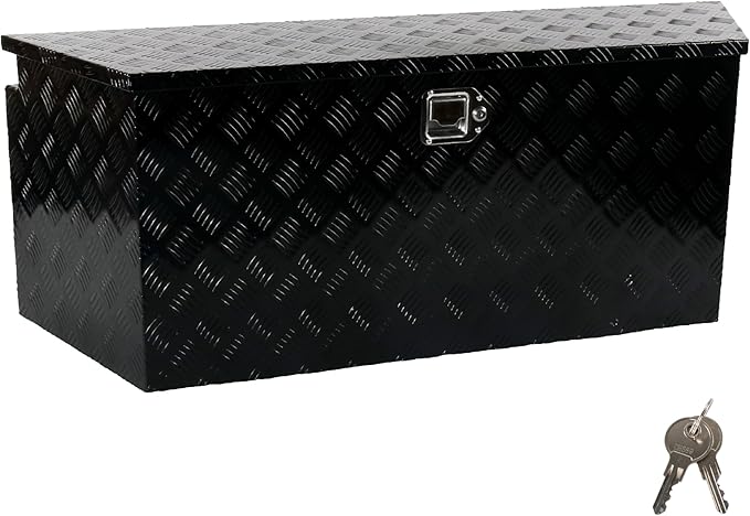 49 Inch Aluminum trailer tongue box heavy duty 5 Bar Tread Trailer tool box Storage Organizer with Flipped steps, Black (49'' x 15'' x 18.5'')