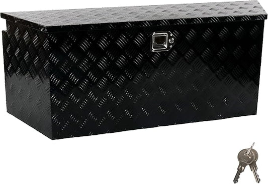 49 Inch Aluminum trailer tongue box heavy duty 5 Bar Tread Trailer tool box Storage Organizer with Flipped steps, Black (49'' x 15'' x 18.5'')