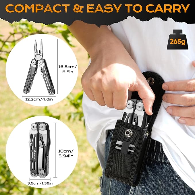 BIBURY Multitools BI2038C,19-in-1 Stainless Steel Pocket Knife with Scissors, Foldable Self-locking EDC Multi tools Pliers with Sheath for Outdoor Hunting Survival Camping Simple Repair