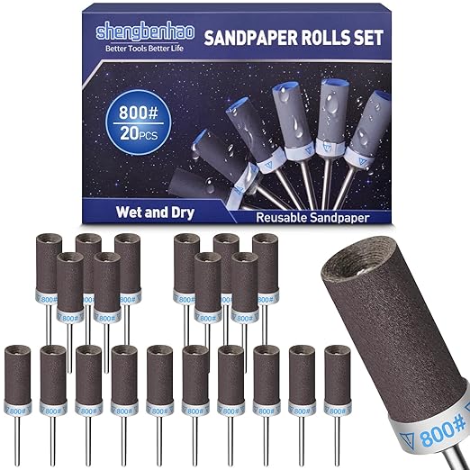 20Pcs 800 Grit Sanding Drums Sandpaper Sticks Set for Dremel Rotary Tool with 1/8" Shank, Sanding Bits Kit Rotary Tool Accessories for Metal Rust Removal/Stone Grinding/Jade Polishing (800 Grit)