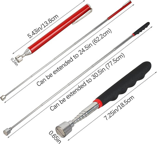2-Piece Set Magnetic Pick Up Tool, 15LB Pull Force And 2LB Pull Force Telescopic Magnet Stick