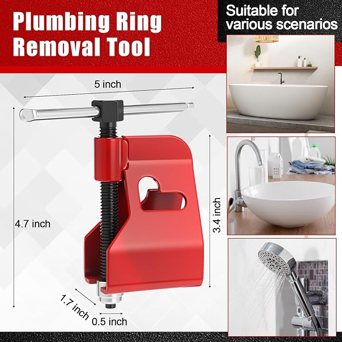 Lanties 5 Pcs Angle Stop Wrench Kit Plumbing Tool, Compression Sleeve Puller for 1/2" Compression Fittings, Ferrule Puller Removal Tool for 1/2" Copper Tubing Nut, 4-way Multi-functional Utility Key