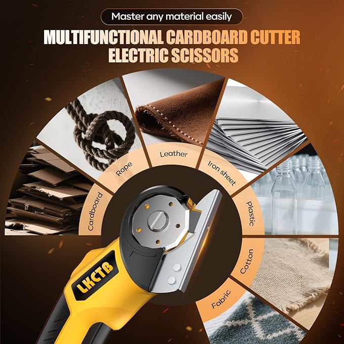 Electric Scissors, Cardboard Cutter, With LED Light, High-Efficiency Brushless Motor, 3500mAh Battery, Tungsten Steel Blade, Suitable for Cloth, Cardboard, Carpet Wire Rope Cutters dark yellow