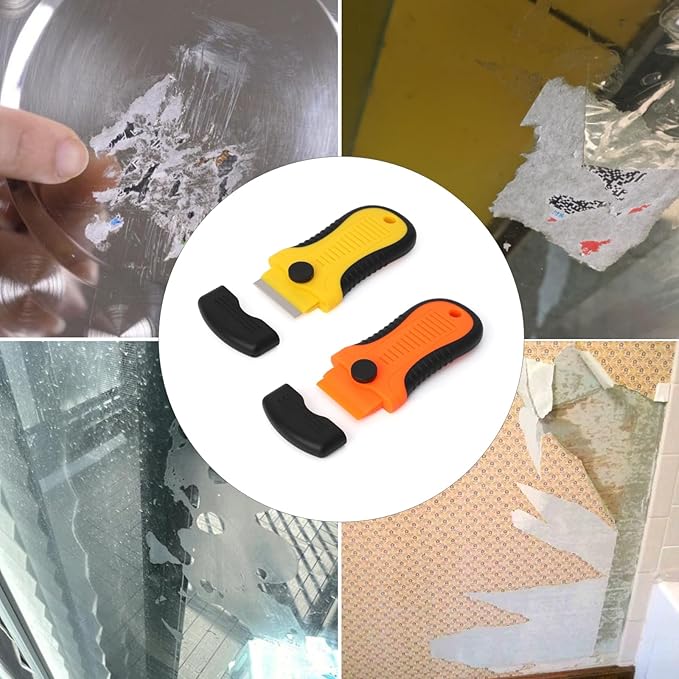 Locking Razor Blade Scraper with Safety Cap Glass Cooktop Scraper with Extra 10 Plastic Razor Blades and 10 Metal Blades for Glass Clean Paint and Old Label Decal Sticker Remover