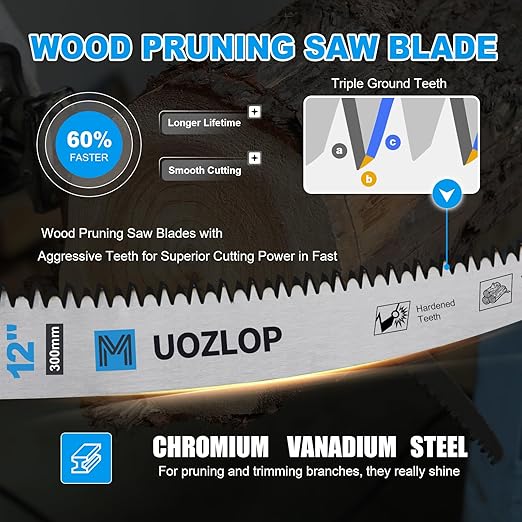 12 inch Wood Pruning Saw Blades, 3 Pcs Japanese Teeth Reciprocating Saw Blade 5TPI for Tree Trimming, Wood Cutting with Storage Box