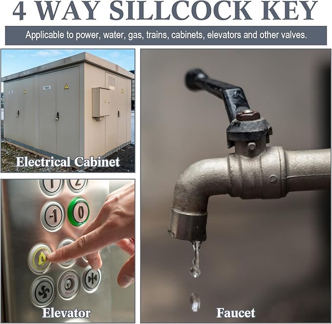 Honoson 2 Pieces 4 Way Sillcock Water Key 1/4", 9/32", 5/16", 11/32" Hose Bib Key Steel Sillcock Wrench Water Utility for Faucet Hose Bib Spigot Valve(Black)
