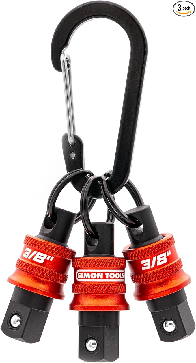 Socket Holder Keychain 3pc - 3/8 Socket Organizer with Quick Release and Clip - Perfect Impact Wrench and Toolbox Accessories for Construction Workers, Linemen, Mechanics and Carpenters