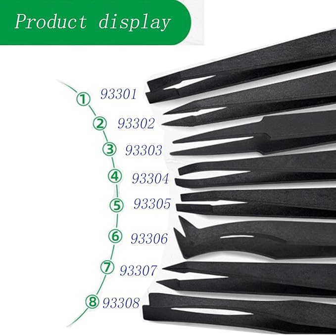 8Pcs ESD Plastic Tweezers Set Precision Tweezers Set 竊똍on-magnetic and Anti-Static Carbon fiber Tweezer Kits竊똣or Craft,Electronics Repair,jewelry,Laboratory Work,And Used Etc