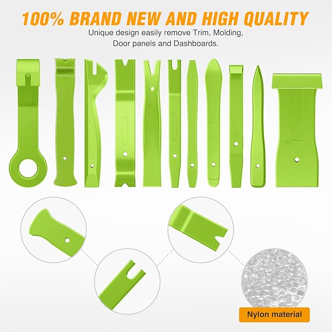 GOOACC 11PCS Auto Trim Removal Tool Kit No-Scratch Tool Kit for Car Audio Dash Window Molding Fastener Remover Tool Kit-Green