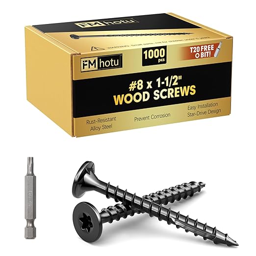 #8 x 1-1/2” Deck Screws, 1000Pcs Star Drive Wood Screws, Rust Resistant Timber Screws for Timber/Log/Landscaping Wood, T20 Star Bit Included, Black
