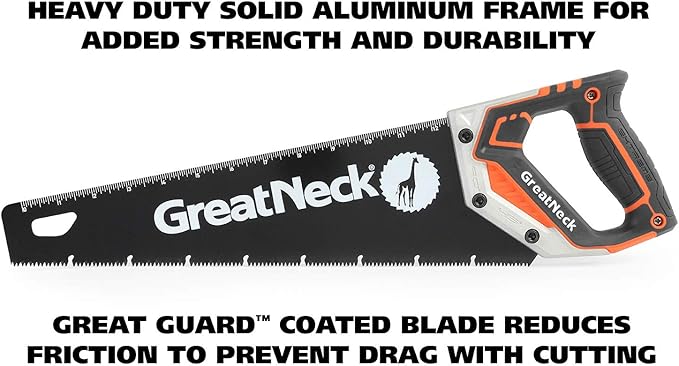 GreatNeck 74003 15" Hand Saw, SK-5 Steel Blade, Tri-Bevel Teeth, Comfort Grip, Aluminum Frame – Wood Cutting Tool for Precise, Fast Cuts