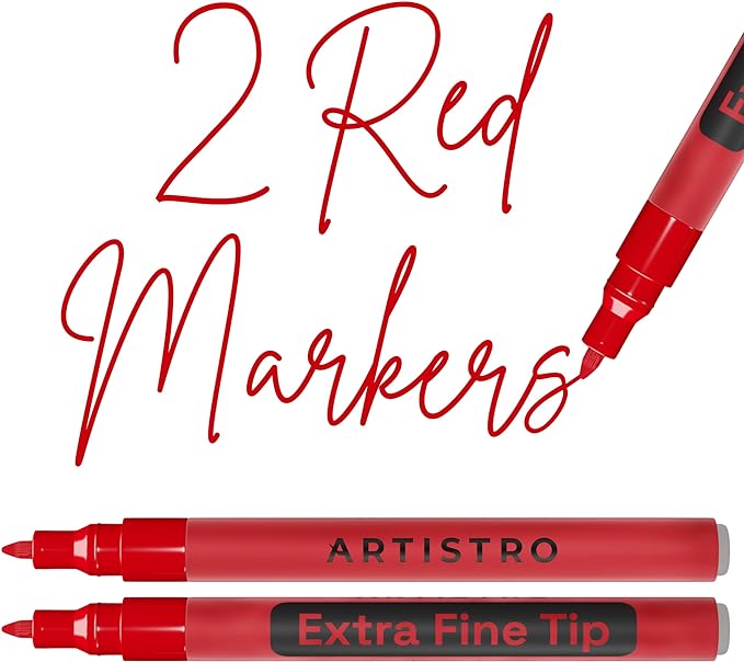 ARTISTRO 2 Red Acrylic Paint Markers - 0.7mm Extra Fine-Tip Paint Pens - Perfect for Crafting, Art Projects, & More