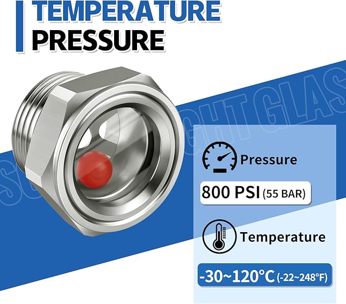 Compressor Oil Sight Glass 2 inch NPT Male Hex Head Stainless Steel Oil Sight Glass Oil Liquid Level Gauge Sight Glass Oil Indicator Sight Window For Air Compressor Gearbox Tank