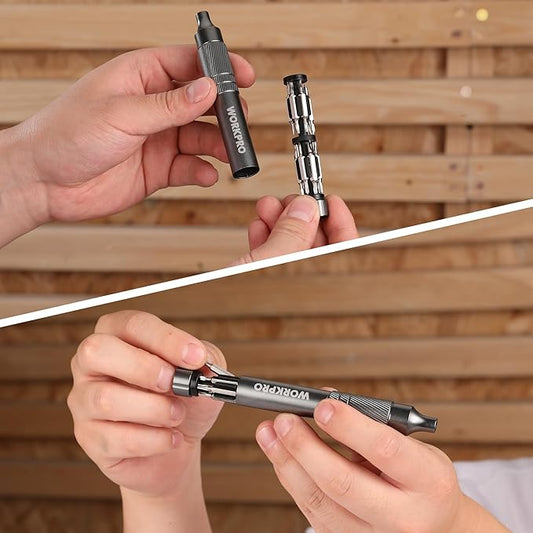 WORKPRO 24 in 1 Multi Bit Mini Screwdriver Set Magnetic, Manual Pen Screwdrivers, Tough S2 Steel Small Screwdriver Bits for Eyeglass, Watch, Laptop, Phone, Jewelry and Electronic, Grey
