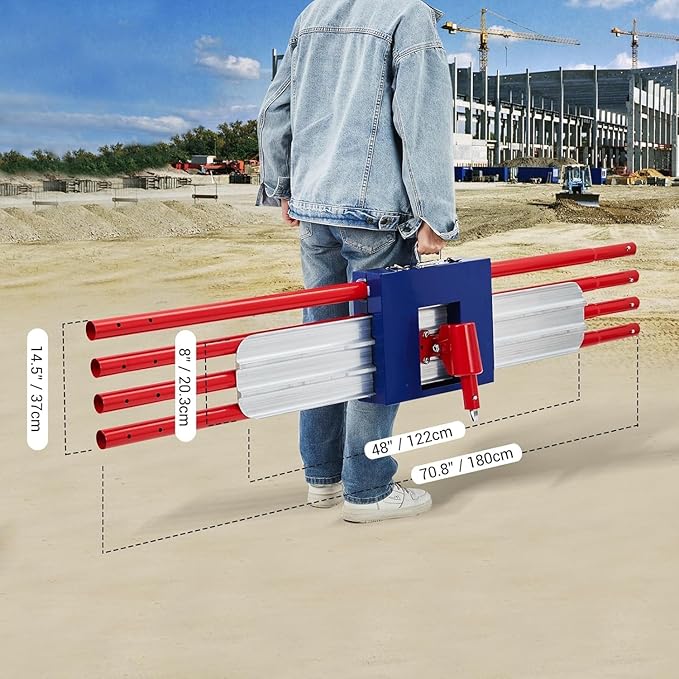 48"x8" Bull Float Kit, Aluminum Magnesium Alloy Concrete Float with Adjustable Bracket, 4 Extension Handles & Carrying Case, Round-End Cement Finishing Tool