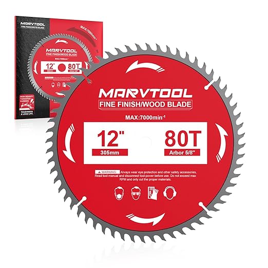 12-Inch 80-Tooth Circular Saw Blade, Max 7000 RPM, Fine Finish Wood Crosscutting, Tungsten Carbide Tooth with 5/8 Inch Arbor for Miter Saws & Table Saws