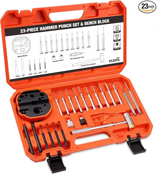 HORUSDY 23-Piece Punch Set Roll Pin Punch Set and Hammer with Bench Block, Punch Tool Ideal for Maintenance