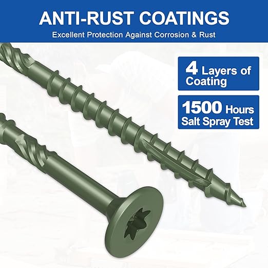 #10 x 4??Deck Screws, 108Pcs Star Drive Wood Screws, Rust Resistant Timber Screws for Timber/Log/Landscaping Wood, T25 Star Bit Included, Green