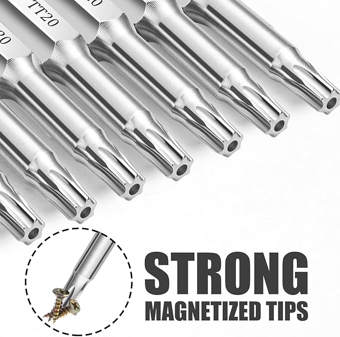T20 Torx Bits(10-Pack 2 Inch), 1/4 Inch Hex Shank S2 Steel Magnetic Security Tamper Proof star 6 Point Screwdriver bit set