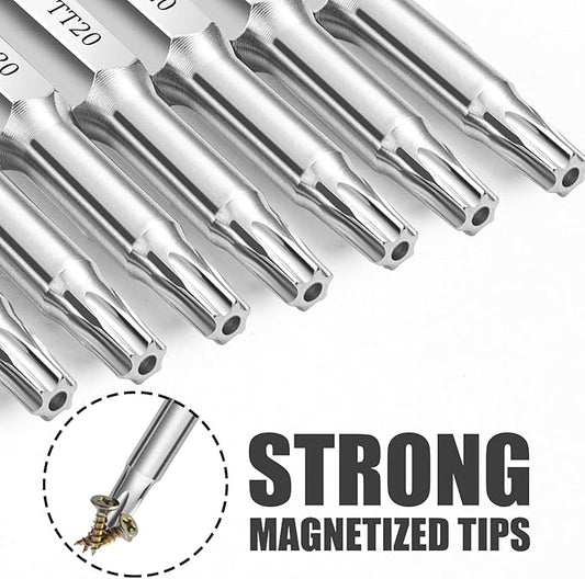 T20 Torx Bits(10-Pack 2 Inch), 1/4 Inch Hex Shank S2 Steel Magnetic Security Tamper Proof star 6 Point Screwdriver bit set