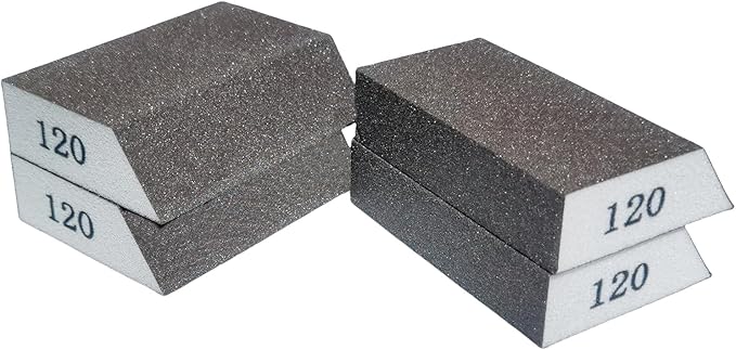4 Pack 120 Grit Single Angle Sponge Sanding Block, Washable and Reusable Sanderpaper Hand Sanding Sponge for Wood Drywall Metal Home Sanding