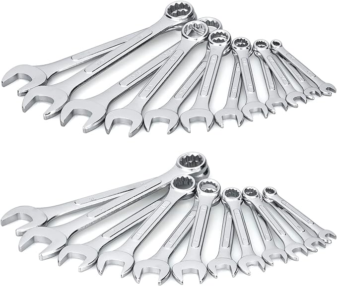 24-Piece All-Purpose Master Combination Wrench Set with Roll-up Pouch | SAE 1/4??to 1?? Metric 8mm to 24mm | Perfect for General Household, Garage, Auto Repairs, Car, Truck, Boat, and Travel Emergency