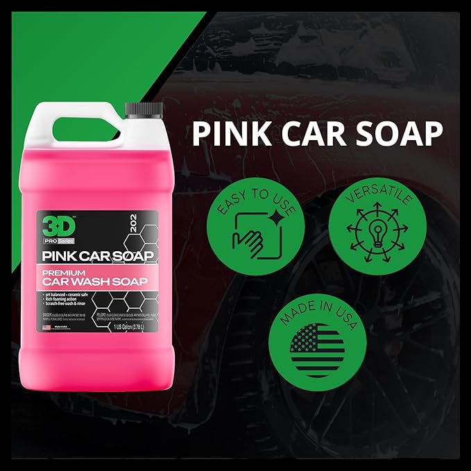 3D Pink Car Soap ??1 Gallon |pH Neutral Car Wash Soap with High Suds & Cherry Scent | Scratch-Free, High Gloss Shine | Safe on Wax & Sealants | Weekly Car Care