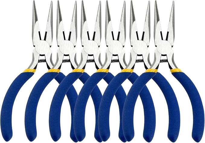 5 Inch Needle Nose Pliers Set, 6 Pack Small Needle Nose Pliers, Jewelry Pliers Set, Long Nose Pliers with Wire Cutter, Mini Needle Nose Pliers for Jewelry Making and Wire Bending (Blue)
