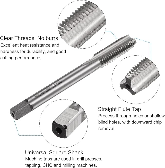 uxcell Tap and Drill Bit Set, 5/16-24 UNF Thread Tap & 7/25" Black Oxide Twist Drill Bit, Straight Flute Tap Tapping Threading Repair Tool Kit