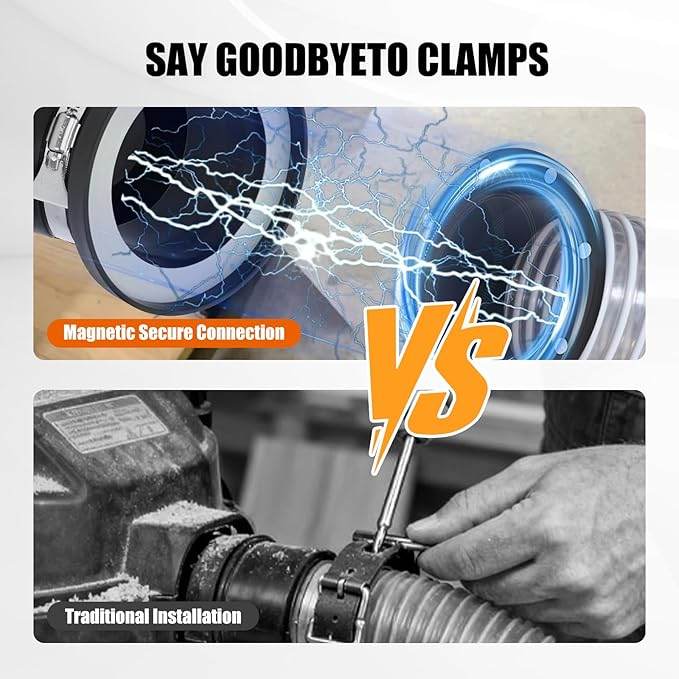 4" Magnetic Dust Collector Fittings Vacuums Collection Hose Quick Connect System 8 High-Strength Magnets for Woodworking