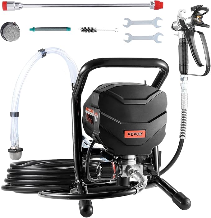 VEVOR Stand Airless Paint Sprayer, 650W High Efficiency Airless Sprayer, 3000PSI Electric Paint Sprayer Machine Extension Rod and Cleaning Kits for Interior and Exterior Furniture/Fence/Home/House