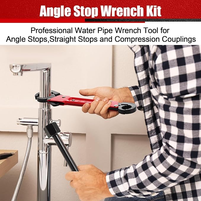 Lanties 5 Pcs Angle Stop Wrench Kit Plumbing Tool, Compression Sleeve Puller for 1/2" Compression Fittings, Ferrule Puller Removal Tool for 1/2" Copper Tubing Nut, 4-way Multi-functional Utility Key