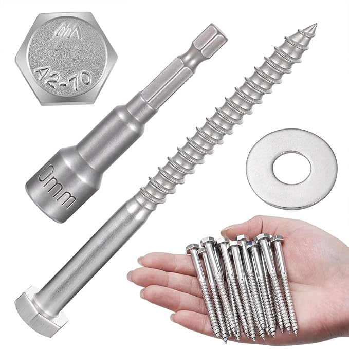 25 Pcs M6x3 Inch Lag Screw Kit Wood Screws for Small Scale 304 Stainless Steel 18-8 DIY Maintenance Handmade Wooden Boxes Mini Bookshelves