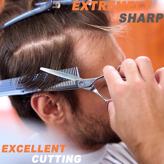 High-end Professional Hair Cut Thinning Scissors Hair Cutting Teeth Shears Barber Hairdressing Texturizing Scissor Extremely Very Sharp 6 Inch Stainless Steel Alloy For Men Women Salon& Home