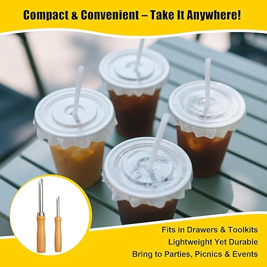 Straw Puncher for Lids Stainless Steel Hole Punch Tool for Plastic Cups Perfect for Lemonade Stands, Bubble Tea, Iced Coffee & Home Parties 2 Sizes (0.47in & 0.33in)