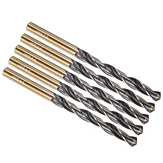 PATIKIL 6.5mm Drill Bit, Jobber Straight Shank 4341 High-Speed Steel 118째 Black and Gold Finish for Medium-Hard Metal Steel Acrylic - 5 Pack