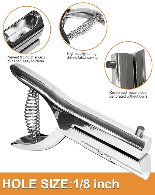 Hole Punch 1/8 Inch, Heavy Duty Single Hole Punch, Paper Card Portable Handheld Long Hole Puncher Single 2 Inch Reach Deep for PVC Paper ID Cards Plastic Cardboard (1/8"-3mm Hole)