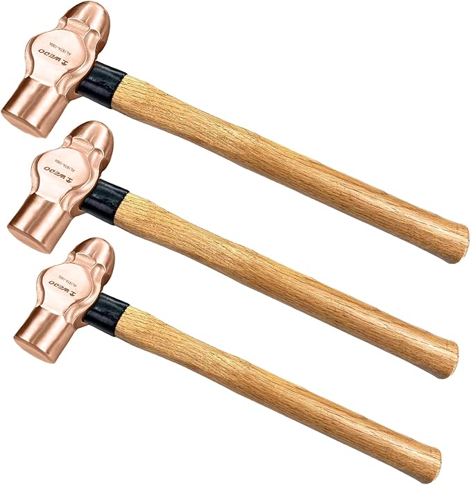 WEDO 3PCS Ball Pein Hammer,1/2lb+3/4lb+1lb Non-Sparking Ball Peen Hammer with Wooden Handle, Beryllium Copper,Non-Magnetic,Die-forged,Corrosion Resistant,BAM & FM Certificate,DIN Standard
