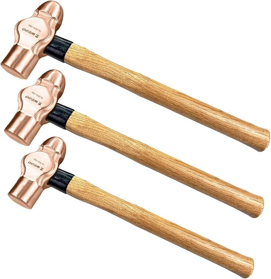WEDO 3PCS Ball Pein Hammer,1/2lb+3/4lb+1lb Non-Sparking Ball Peen Hammer with Wooden Handle, Beryllium Copper,Non-Magnetic,Die-forged,Corrosion Resistant,BAM & FM Certificate,DIN Standard