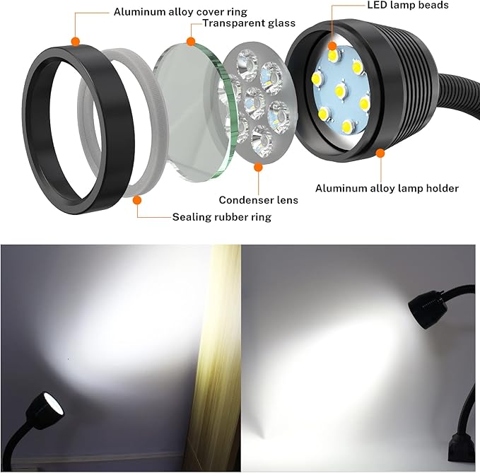 Magnetic Work Light, Led Magnetic Lamp, IP65 Water Proof Flexible Gooseneck Lamp 1400 Lumens for Lathe Milling, Drill Press, Industrial Lighting,with 12T Magnetic Base…