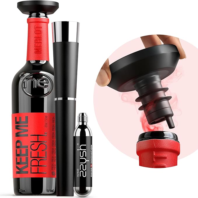 zzysh짰 3 in 1 Wine Saver, Stopper & Argon Gas Wine Preserver Up to 8 Weeks - Wine Preservation System with Argon Gas Cartridges For Wine - Most Inspired Wine Set Gifts for Women, Men Wine Lovers
