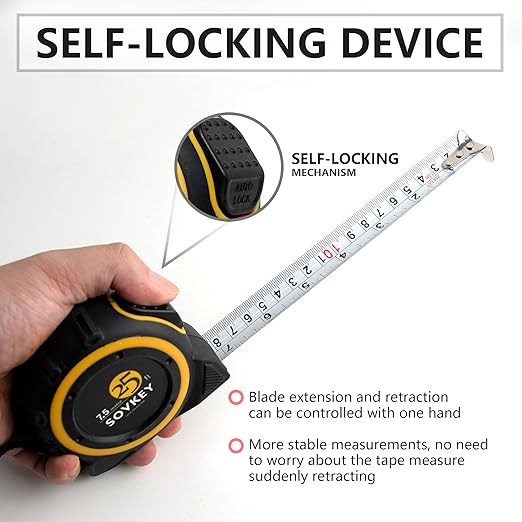 25ft(7.5-Meters) Tape Measure, Self-Lock, Dual Scale,Easy Read Measuring Tape, 6 Pieces