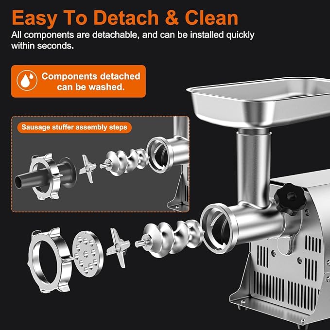 Commercial Meat Grinder Mincer, Heavy Duty Professional Sausage Stuffer, Stainless Steel Body with S.S. Blade, Multi-Size Grinding Glates&Sausage Stuffer Tube, for Catering, CE Certification