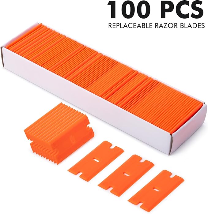 FOSHIO 1PCS Automotive Razor Scraper Car Tint Vinyl Tool Application with 12" long Handle 100pcs Plastic Razor Blade