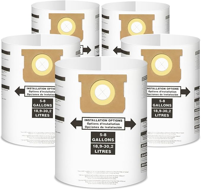 5 Pack Replacement for Shop Vac Bags 5-8 Gallon竊똖ype E 90661 9066133, Type H 90671 9067133, VF2004, VHBS, VDBS, PETOX High-Efficiency Disposable Vaccum Collection Filter Bags