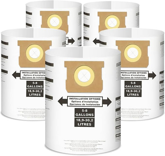 5 Pack Replacement for Shop Vac Bags 5-8 Gallon竊똖ype E 90661 9066133, Type H 90671 9067133, VF2004, VHBS, VDBS, PETOX High-Efficiency Disposable Vaccum Collection Filter Bags