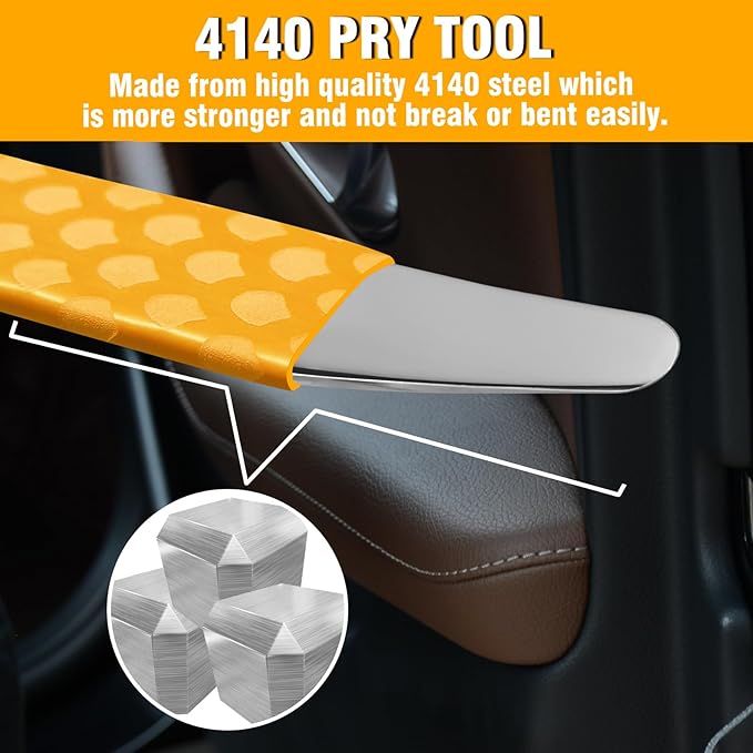 4140 Steel Pry Tool, Auto Trim Removal Tool Pry Bar for Vehicle Door Panel, Audio Radio Panel, Dashboard Repair Upholstery Tool, Pack of 1 Yellow