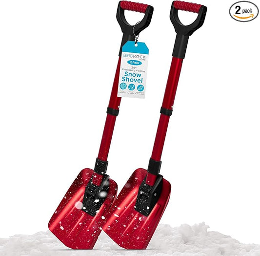 BIRDROCK HOME Folding Emergency Snow Shovel - Compact Tool for Winter Survival, Car, Snowmobiles, ATV - Lightweight Collapsible Gear for Skiing, Camping, Mud, Avalanche, Sand, Adventure - 34?? 2 Pack