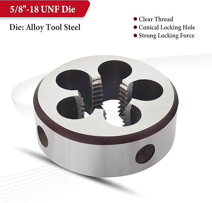 5/8x18 UNF Round Threading Die, 5/8 x 18 Die Machine Right-Hand Thread, Alloy Tool Steel, Accuracy Class: 2A