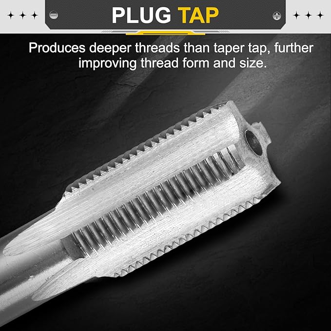 uxcell Hand Plug Tap M12 x 1 H2 Metric Thread Plug Style Taps Straight Flute Screw Tapping Threading Tool High Speed Steel HSS6542
